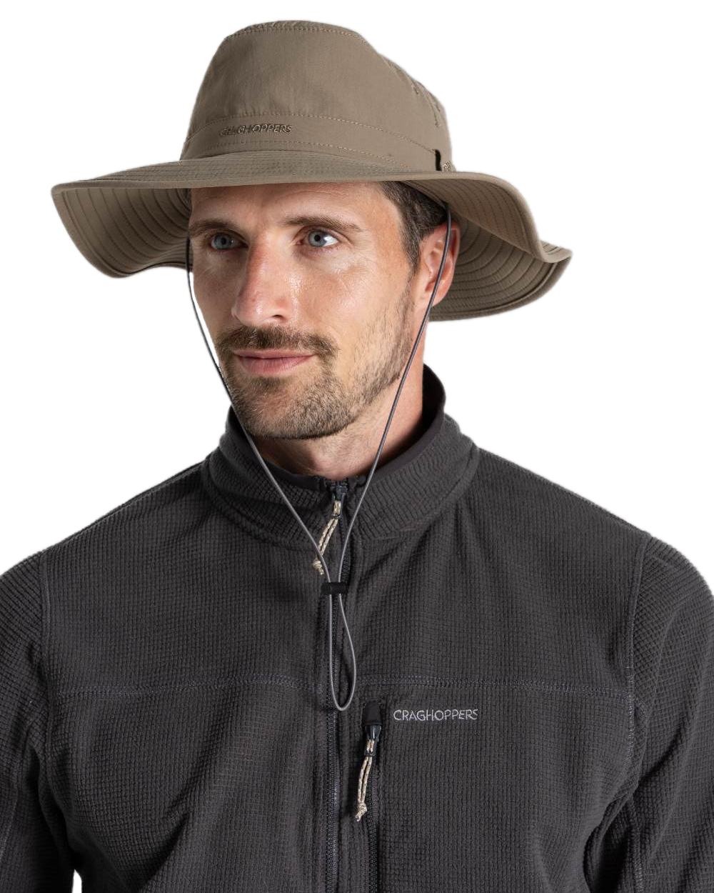Pebble coloured Craghoppers Mens NosiLife Outback Hat II on white background 
