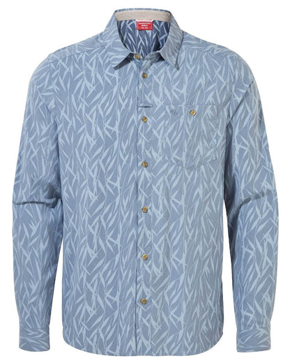 Salton Blue Print Coloured Craghoppers Mens NosiLife Pinyon Long Sleeved Shirt On A White Background 