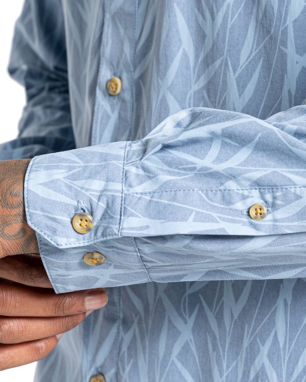 Salton Blue Print Coloured Craghoppers Mens NosiLife Pinyon Long Sleeved Shirt On A White Background 