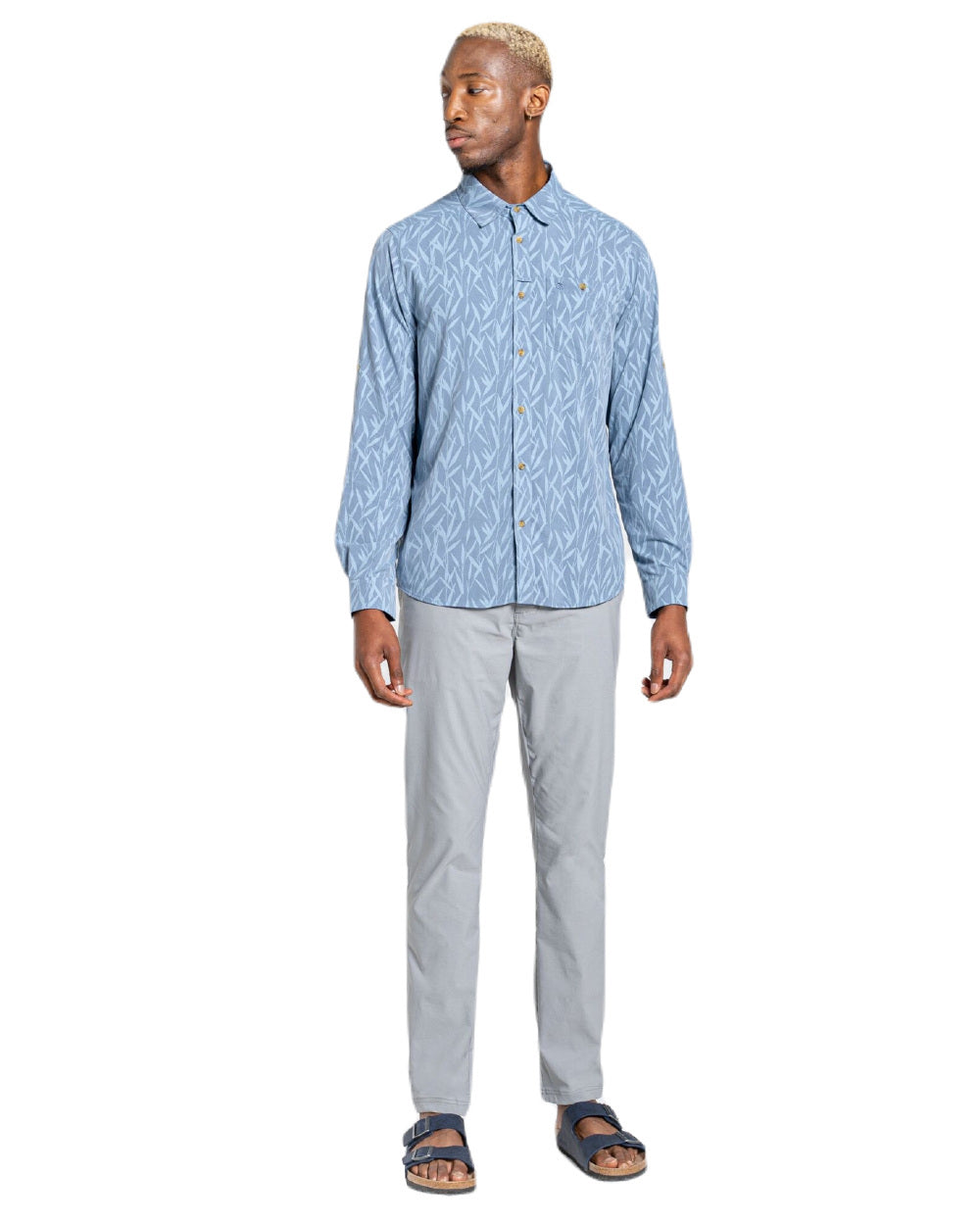 Salton Blue Print Coloured Craghoppers Mens NosiLife Pinyon Long Sleeved Shirt On A White Background 