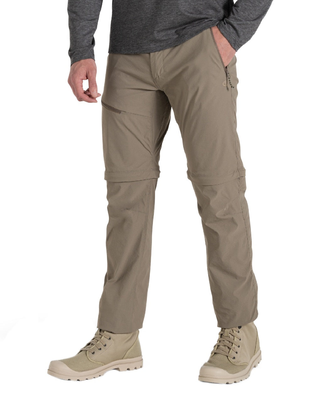 Pebble coloured Craghoppers Mens NosiLife Pro Convertible Trouser III on white background 