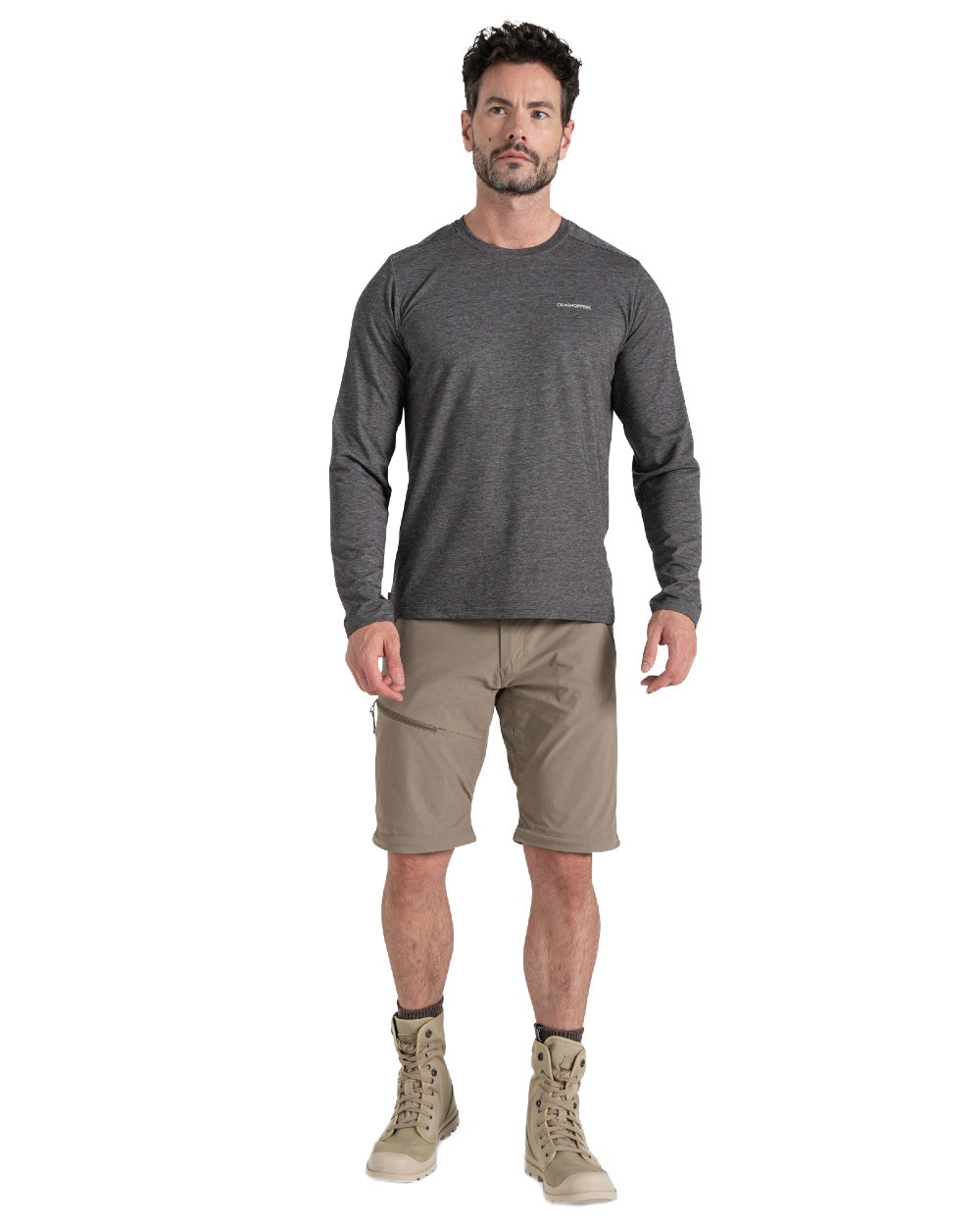 Pebble coloured Craghoppers Mens NosiLife Pro Convertible Trouser III on white background 