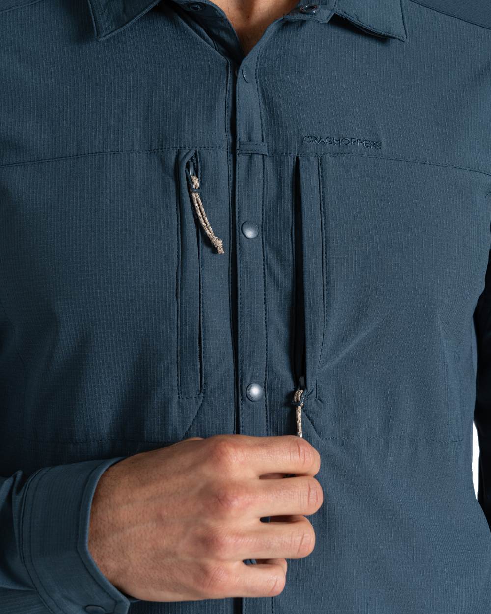 Blue Stone coloured Craghoppers Mens NosiLife Pro Long Sleeved Shirt V on white background 