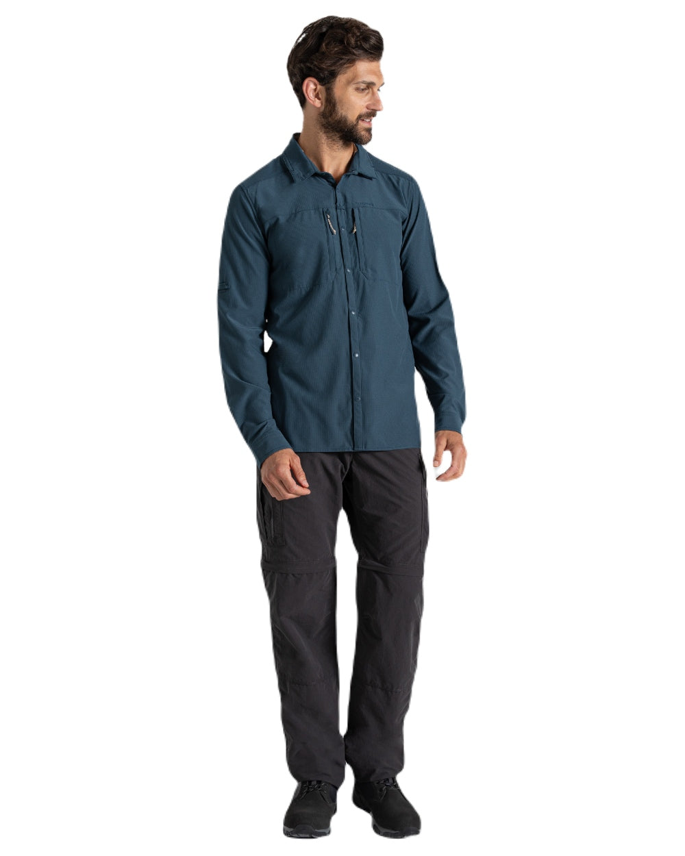 Blue Stone coloured Craghoppers Mens NosiLife Pro Long Sleeved Shirt V on white background 