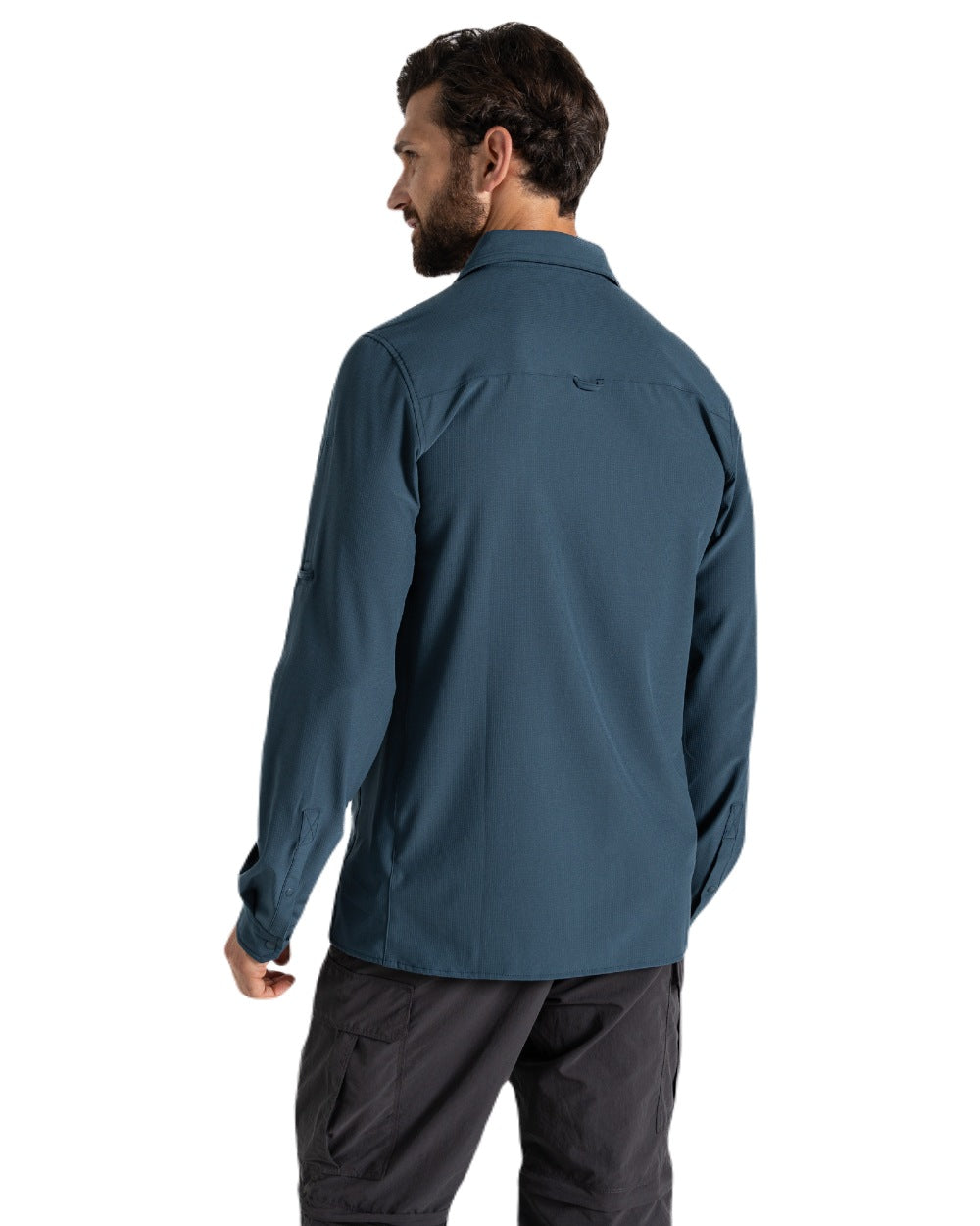 Blue Stone coloured Craghoppers Mens NosiLife Pro Long Sleeved Shirt V on white background 
