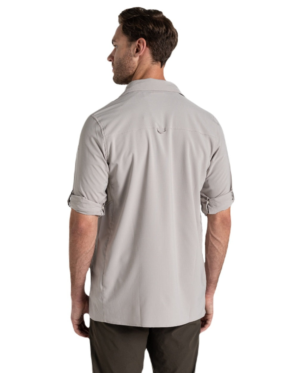 Parchment coloured Craghoppers Mens NosiLife Pro Long Sleeved Shirt V on white background 