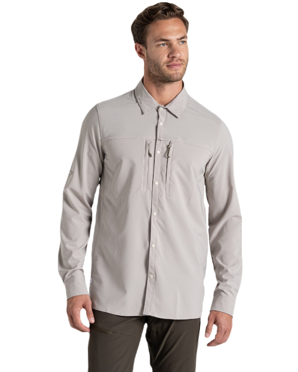Parchment coloured Craghoppers Mens NosiLife Pro Long Sleeved Shirt V on white background 