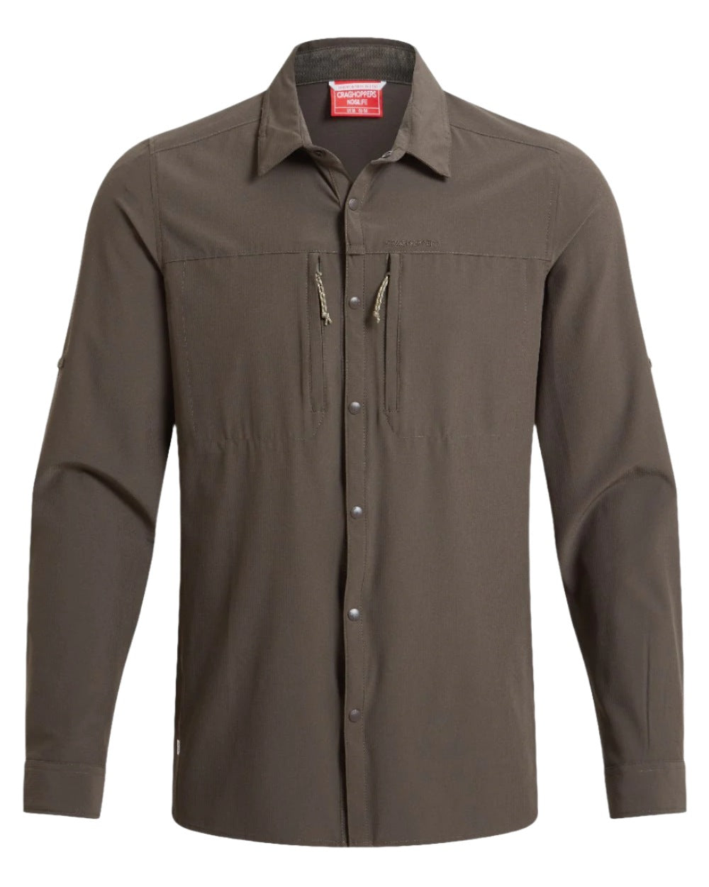 Woodland Green coloured Craghoppers Mens NosiLife Pro Long Sleeved Shirt V on white background 