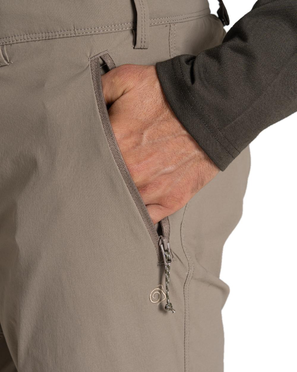 Pebble coloured Craghoppers Mens NosiLife Pro Trouser III on white background 