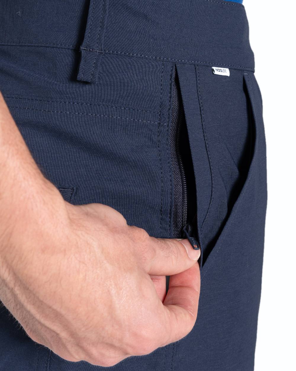 Blue Navy coloured Craghoppers Mens NosiLife Santos Golf Trousers II on white background 