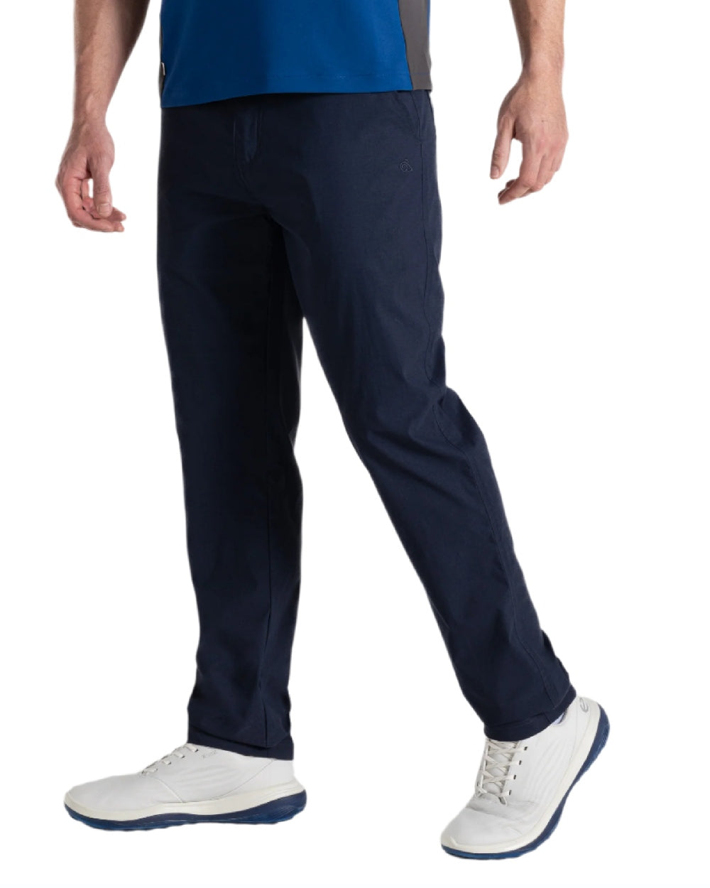 Blue Navy coloured Craghoppers Mens NosiLife Santos Golf Trousers II on white background 