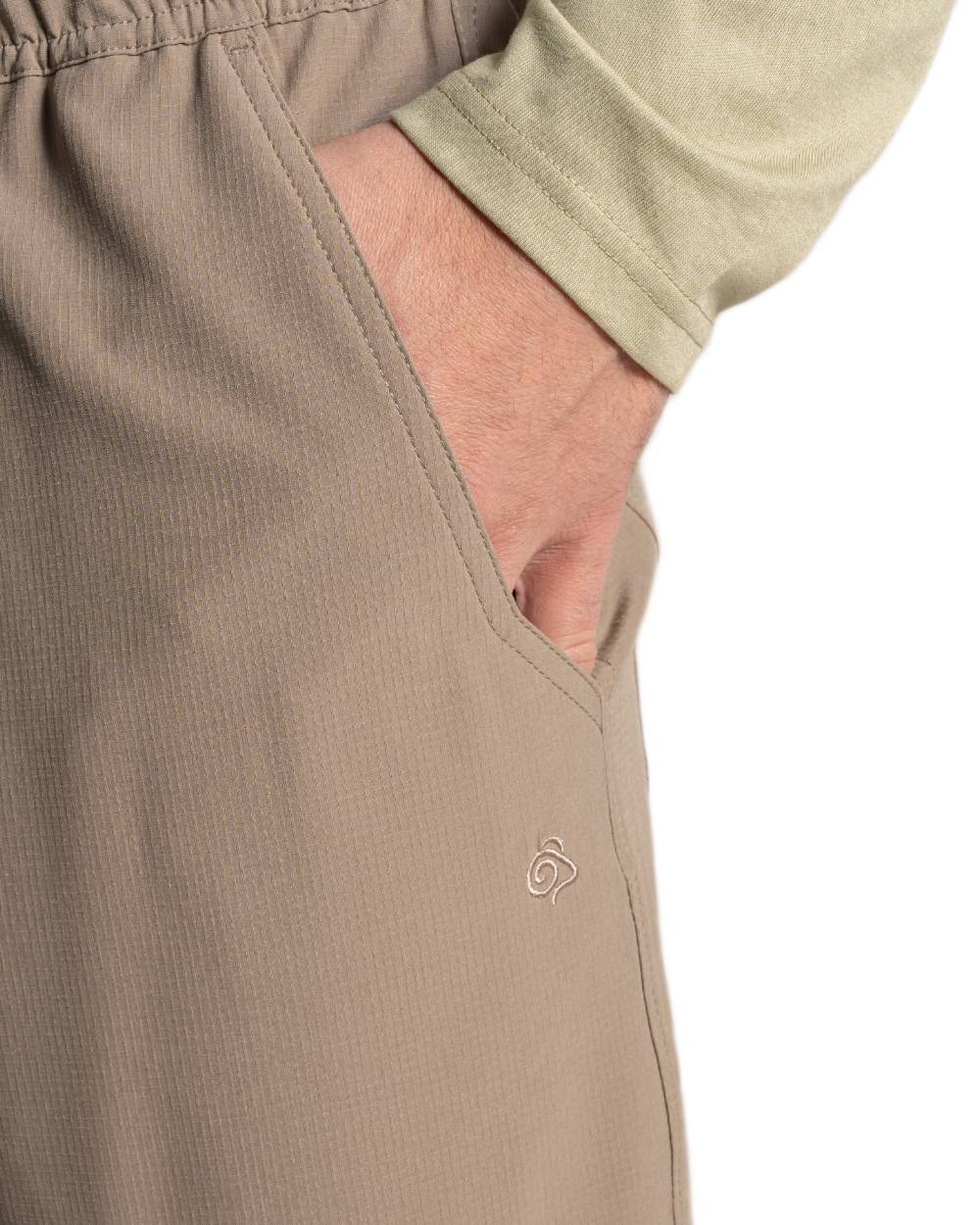 Pebble coloured Craghoppers Mens NosiLife Socco Trousers on white background 