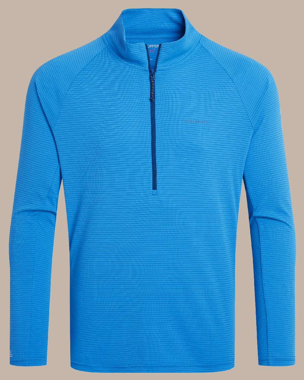 Azure Sky coloured Craghoppers Mens NosiLife SolarShield+ Half Zip Top on beige background 