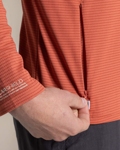 Dark Sahara coloured Craghoppers Mens NosiLife SolarShield+ Half Zip Top on beige background 