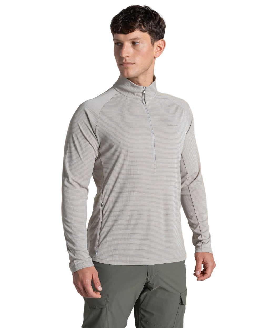 Parchment coloured Craghoppers Mens NosiLife SolarShield+ Half Zip Top on white background 