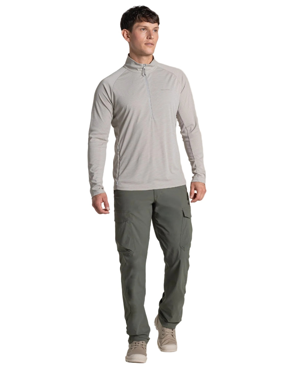 Parchment coloured Craghoppers Mens NosiLife SolarShield+ Half Zip Top on white background 