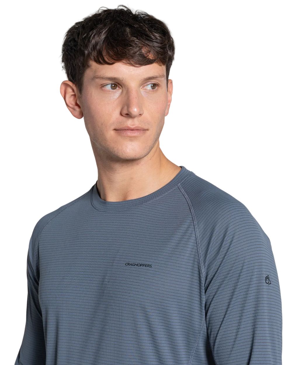 Dark Pewter coloured Craghoppers Mens NosiLife SolarShield+ Long Sleeved T-Shirt on white background 