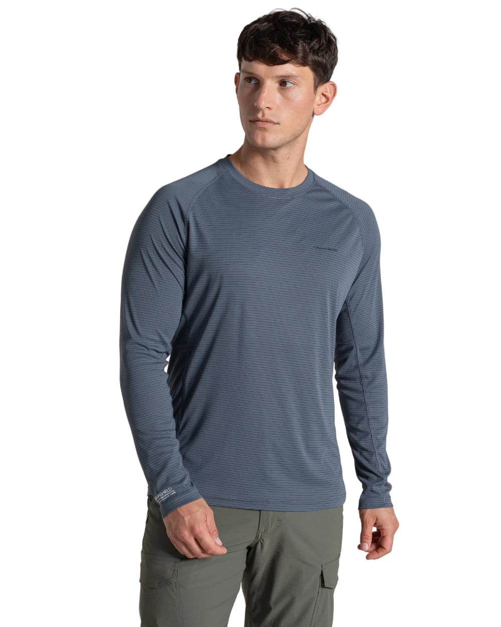 Dark Pewter coloured Craghoppers Mens NosiLife SolarShield+ Long Sleeved T-Shirt on white background 