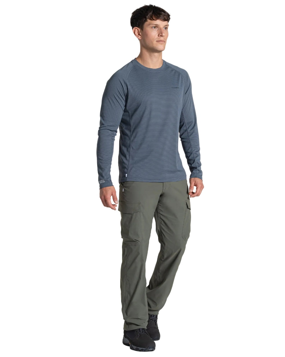 Dark Pewter coloured Craghoppers Mens NosiLife SolarShield+ Long Sleeved T-Shirt on white background 