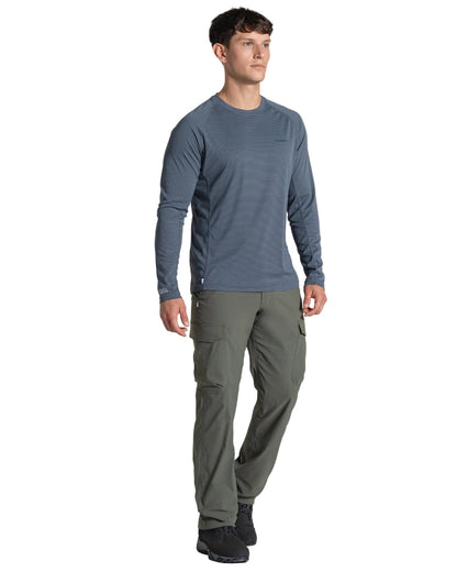 Dark Pewter coloured Craghoppers Mens NosiLife SolarShield+ Long Sleeved T-Shirt on white background 