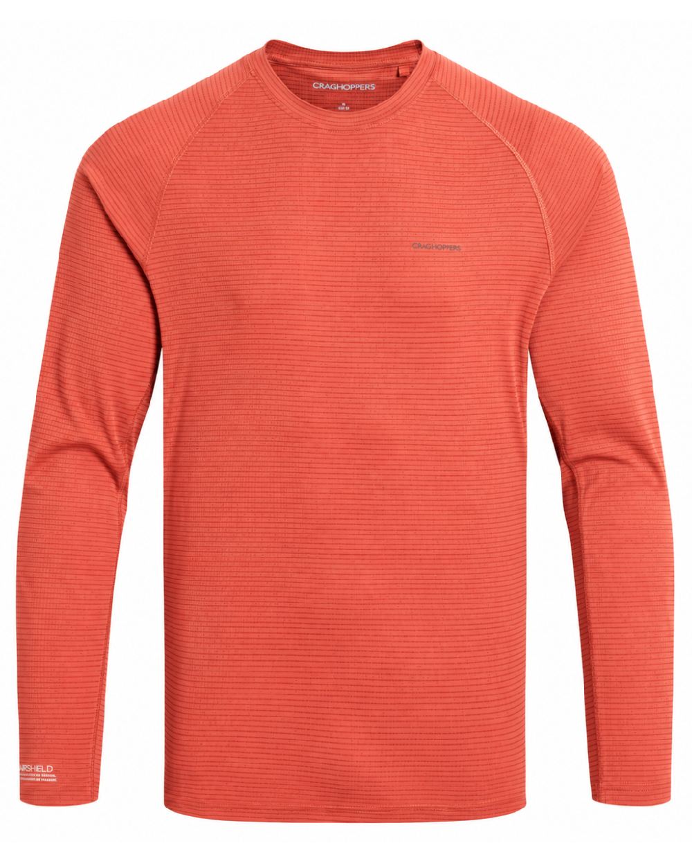 Dark Sahara coloured Craghoppers Mens NosiLife SolarShield+ Long Sleeved T-Shirt on white background 