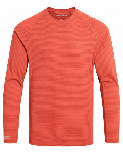 Dark Sahara coloured Craghoppers Mens NosiLife SolarShield+ Long Sleeved T-Shirt on white background 