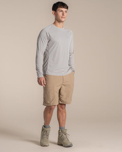 Parchment coloured Craghoppers Mens NosiLife SolarShield+ Long Sleeved T-Shirt on beige background 