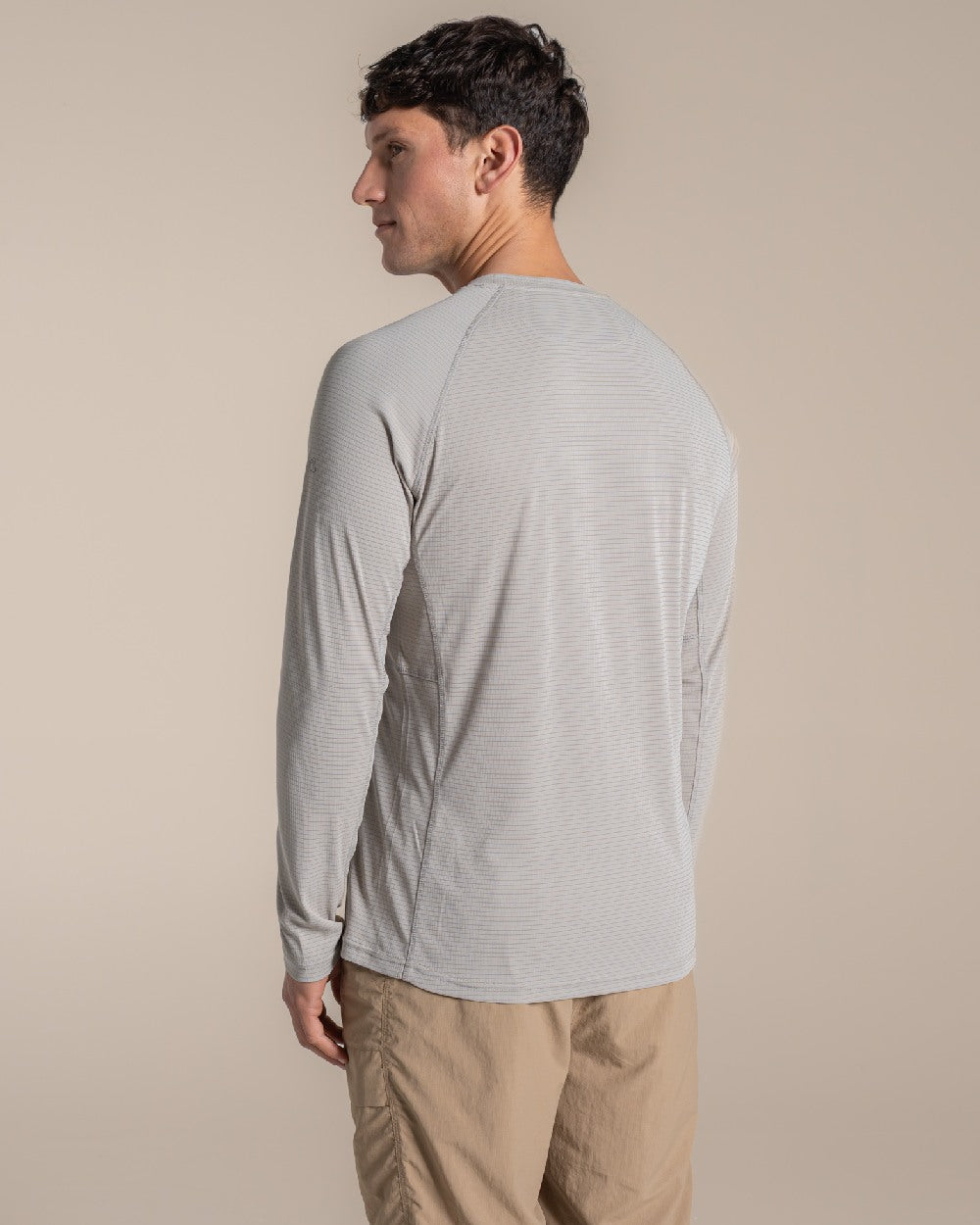 Parchment coloured Craghoppers Mens NosiLife SolarShield+ Long Sleeved T-Shirt on beige background 