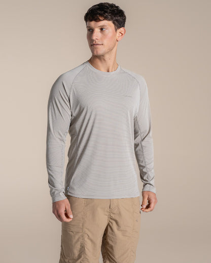 Parchment coloured Craghoppers Mens NosiLife SolarShield+ Long Sleeved T-Shirt on beige background 