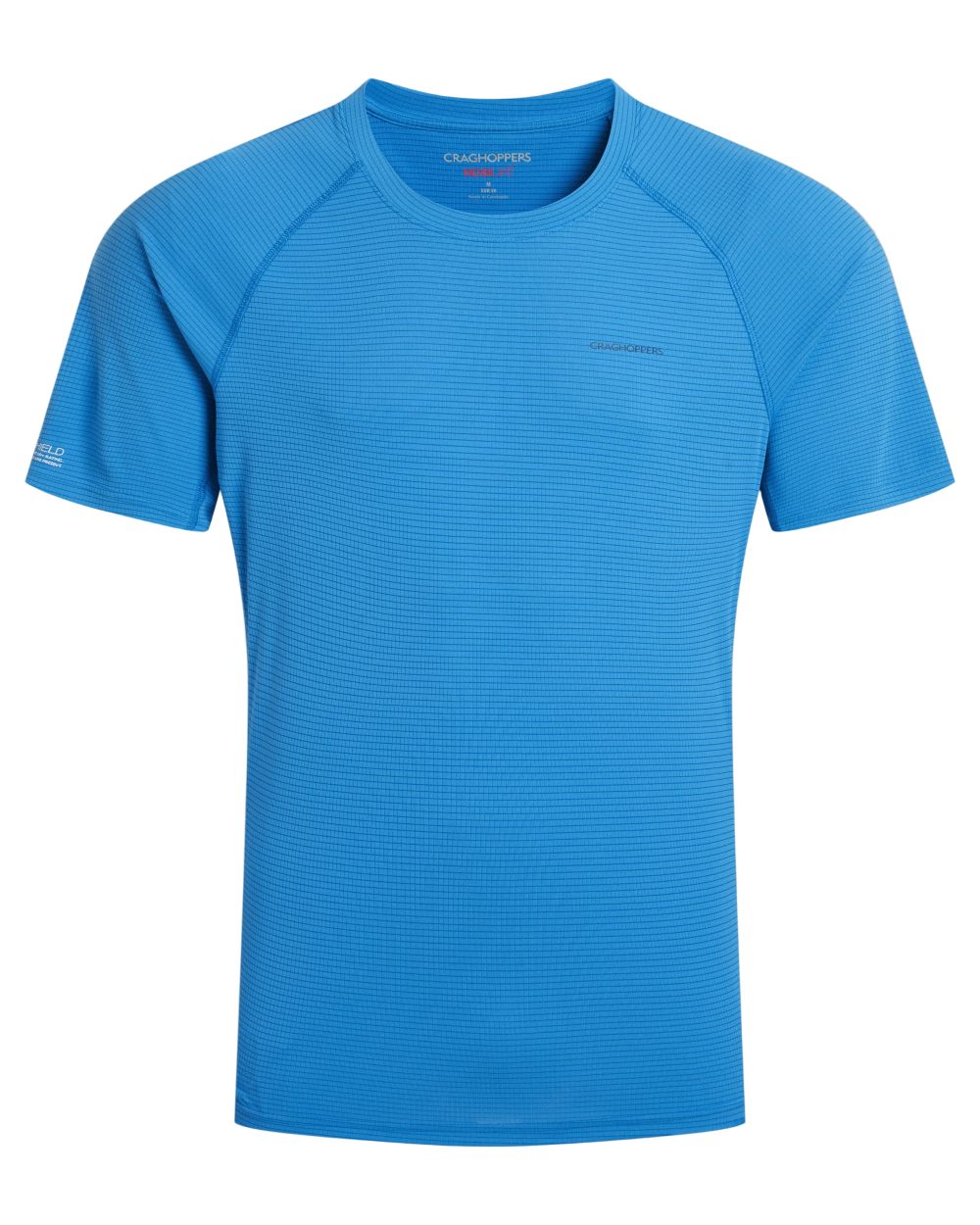 Azure Sky coloured Craghoppers Mens NosiLife SolarShield+ Short Sleeved T-Shirt on white background 