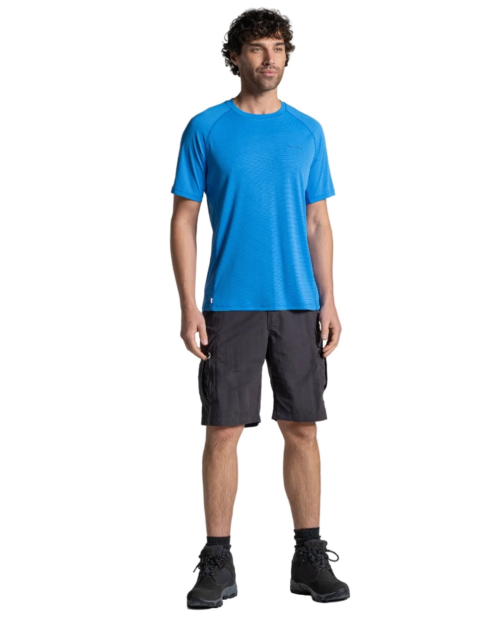 Azure Sky coloured Craghoppers Mens NosiLife SolarShield+ Short Sleeved T-Shirt on white background 