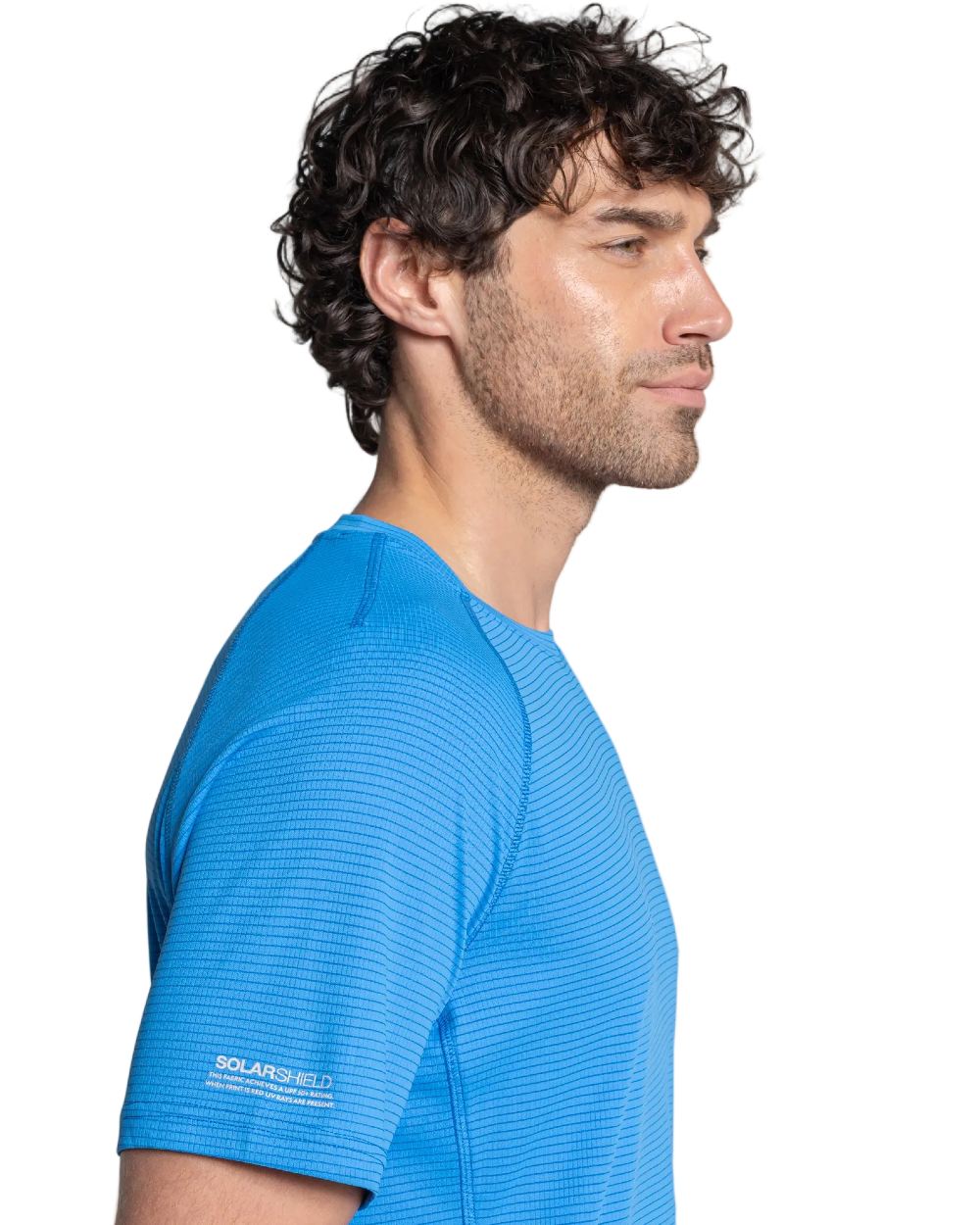 Azure Sky coloured Craghoppers Mens NosiLife SolarShield+ Short Sleeved T-Shirt on white background 