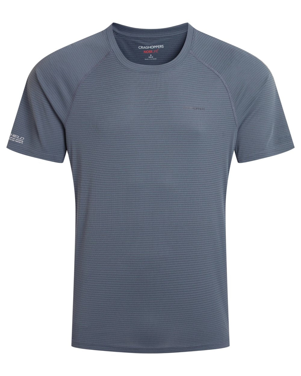 Dark Pewter coloured Craghoppers Mens NosiLife SolarShield+ Short Sleeved T-Shirt on white background 