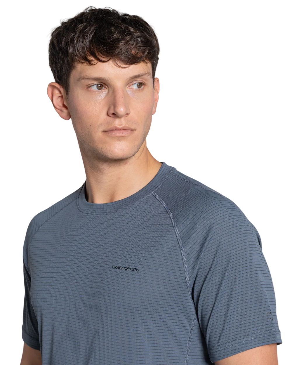 Dark Pewter coloured Craghoppers Mens NosiLife SolarShield+ Short Sleeved T-Shirt on white background 