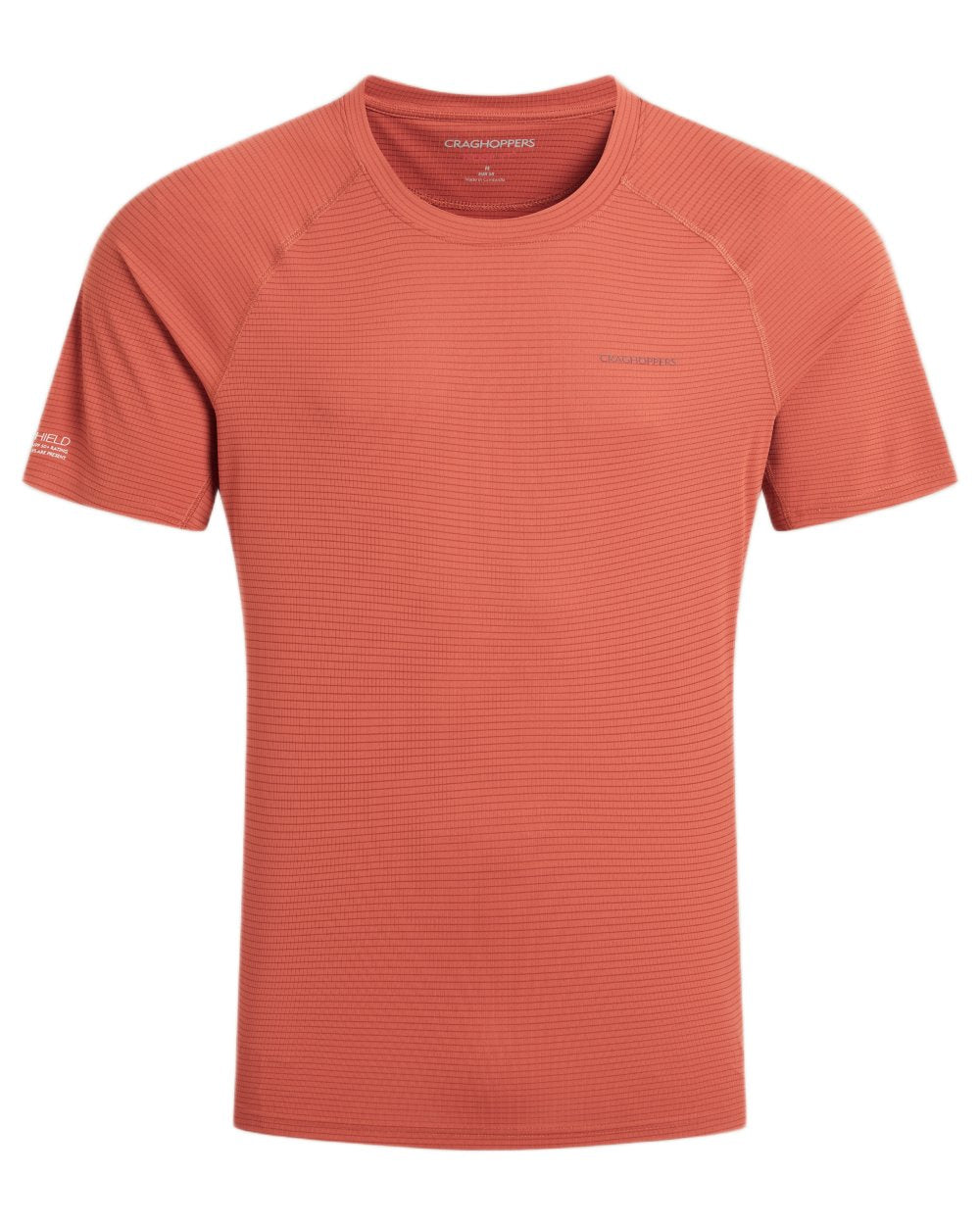 Dark Sahara coloured Craghoppers Mens NosiLife SolarShield+ Short Sleeved T-Shirt on white background 