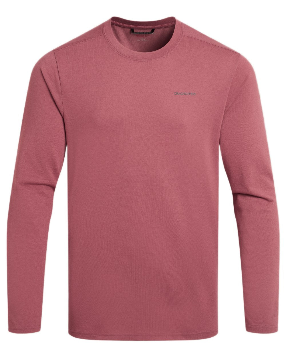 Atlas Red coloured Craghoppers Mens Nosilife Abel Long Sleeved T-Shirt on white background 