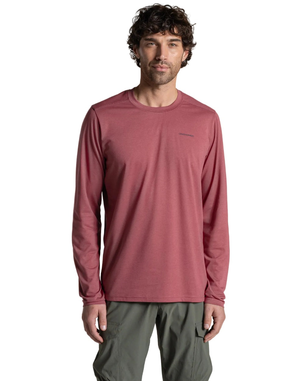 Atlas Red coloured Craghoppers Mens Nosilife Abel Long Sleeved T-Shirt on white background 