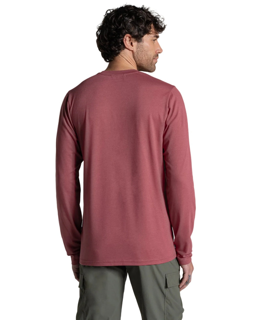Atlas Red coloured Craghoppers Mens Nosilife Abel Long Sleeved T-Shirt on white background 