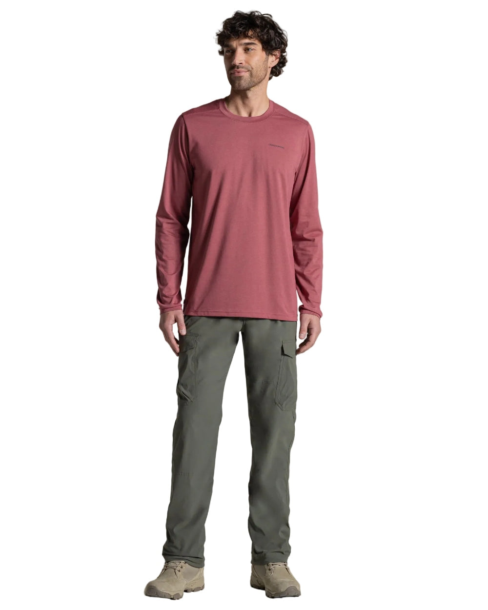 Atlas Red coloured Craghoppers Mens Nosilife Abel Long Sleeved T-Shirt on white background 