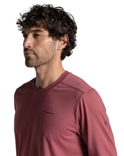 Atlas Red coloured Craghoppers Mens Nosilife Abel Long Sleeved T-Shirt on white background 