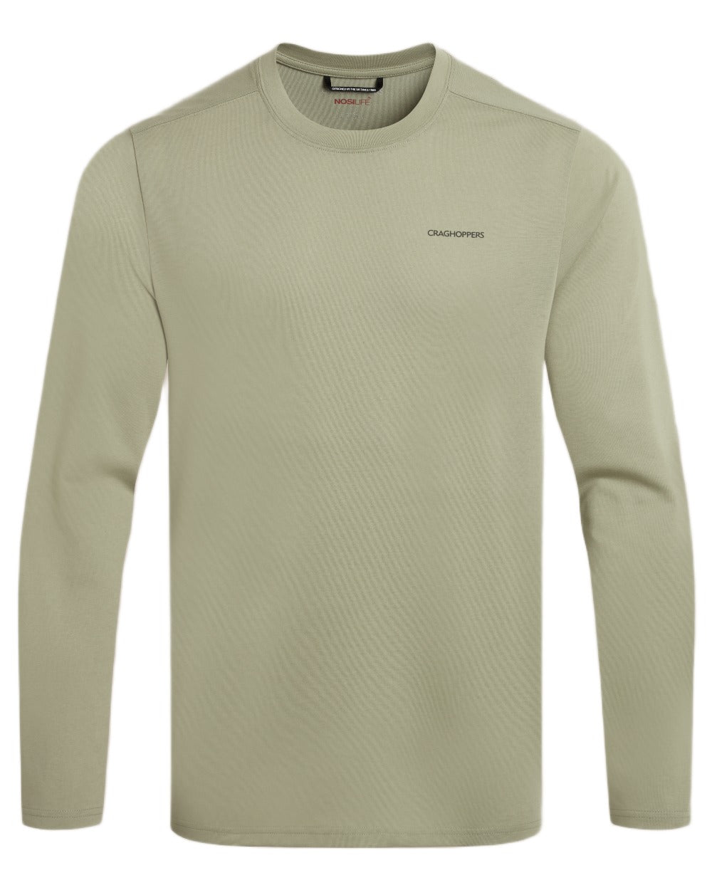 Bayleaf coloured Craghoppers Mens Nosilife Abel Long Sleeved T-Shirt on white background 