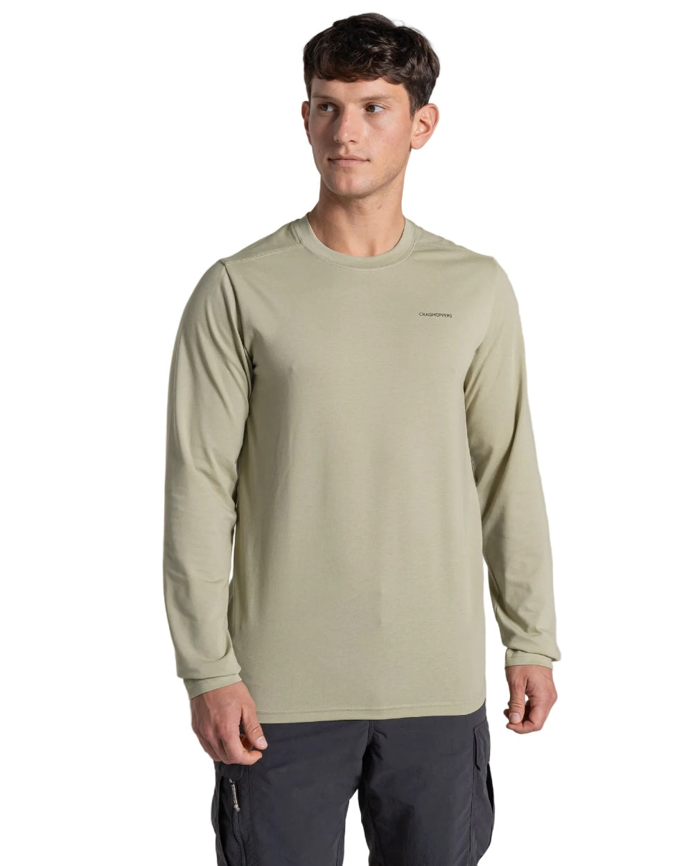 Bayleaf coloured Craghoppers Mens Nosilife Abel Long Sleeved T-Shirt on white background 