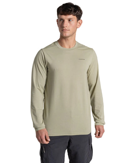 Bayleaf coloured Craghoppers Mens Nosilife Abel Long Sleeved T-Shirt on white background 
