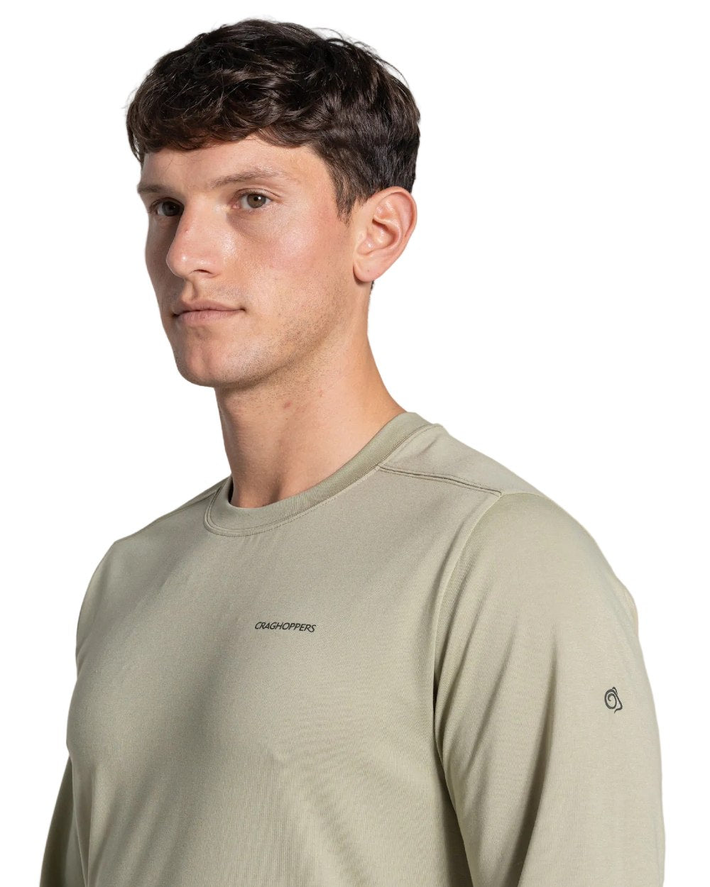 Bayleaf coloured Craghoppers Mens Nosilife Abel Long Sleeved T-Shirt on white background 