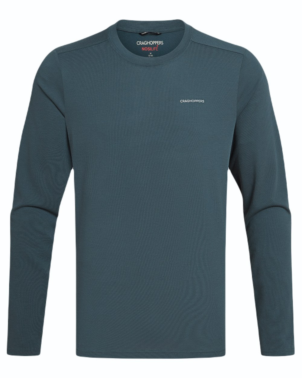 Blue Stone coloured Craghoppers Mens Nosilife Abel Long Sleeved T-Shirt on white background 