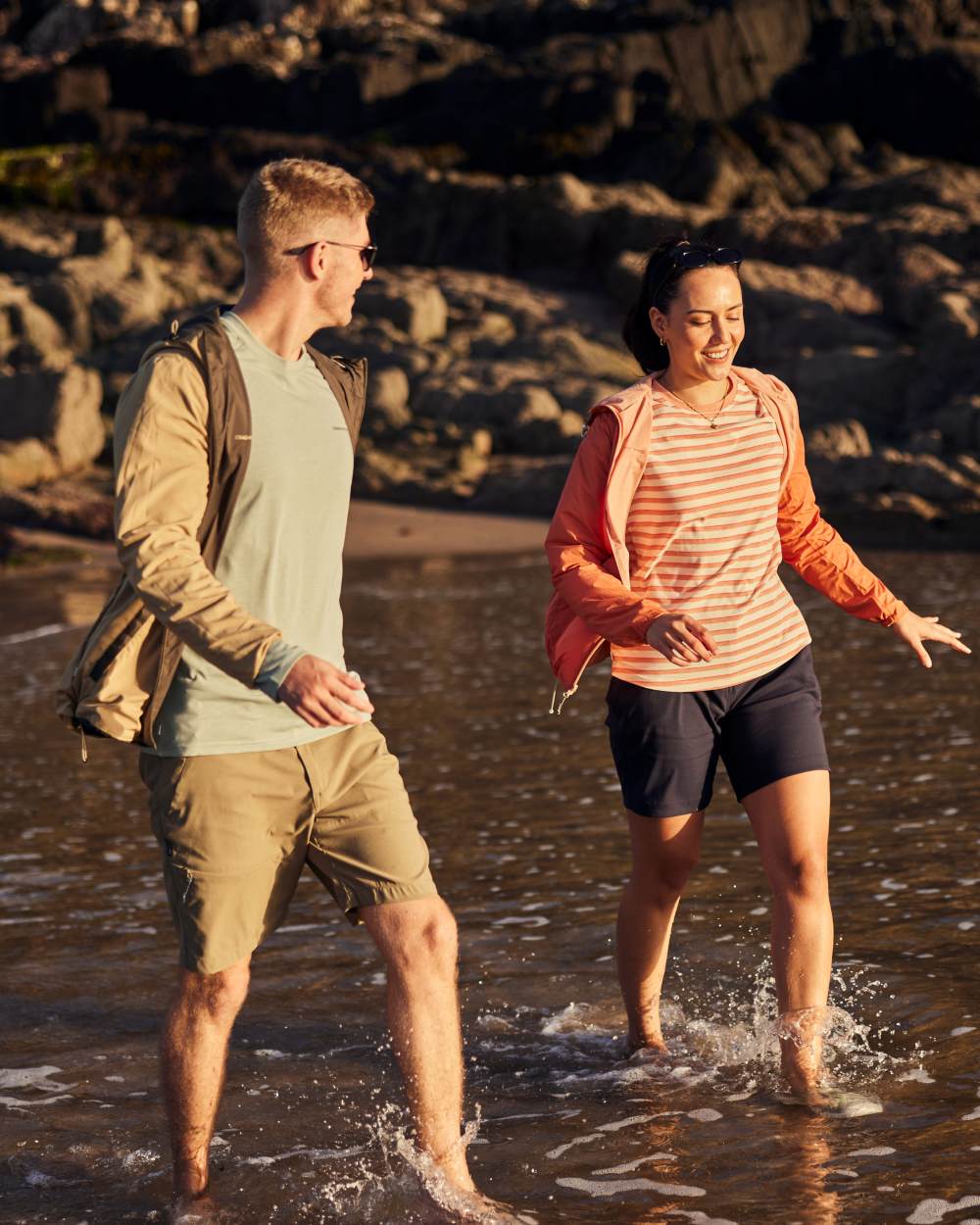 Lichen Green coloured Craghoppers Mens Nosilife Abel Long Sleeved T-Shirt on beach background 