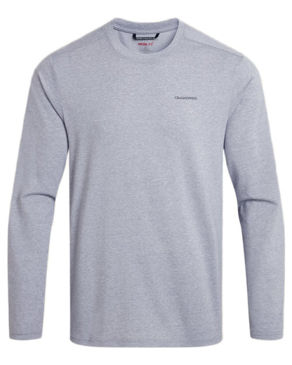 Soft Grey Marl coloured Craghoppers Mens Nosilife Abel Long Sleeved T-Shirt on white background 
