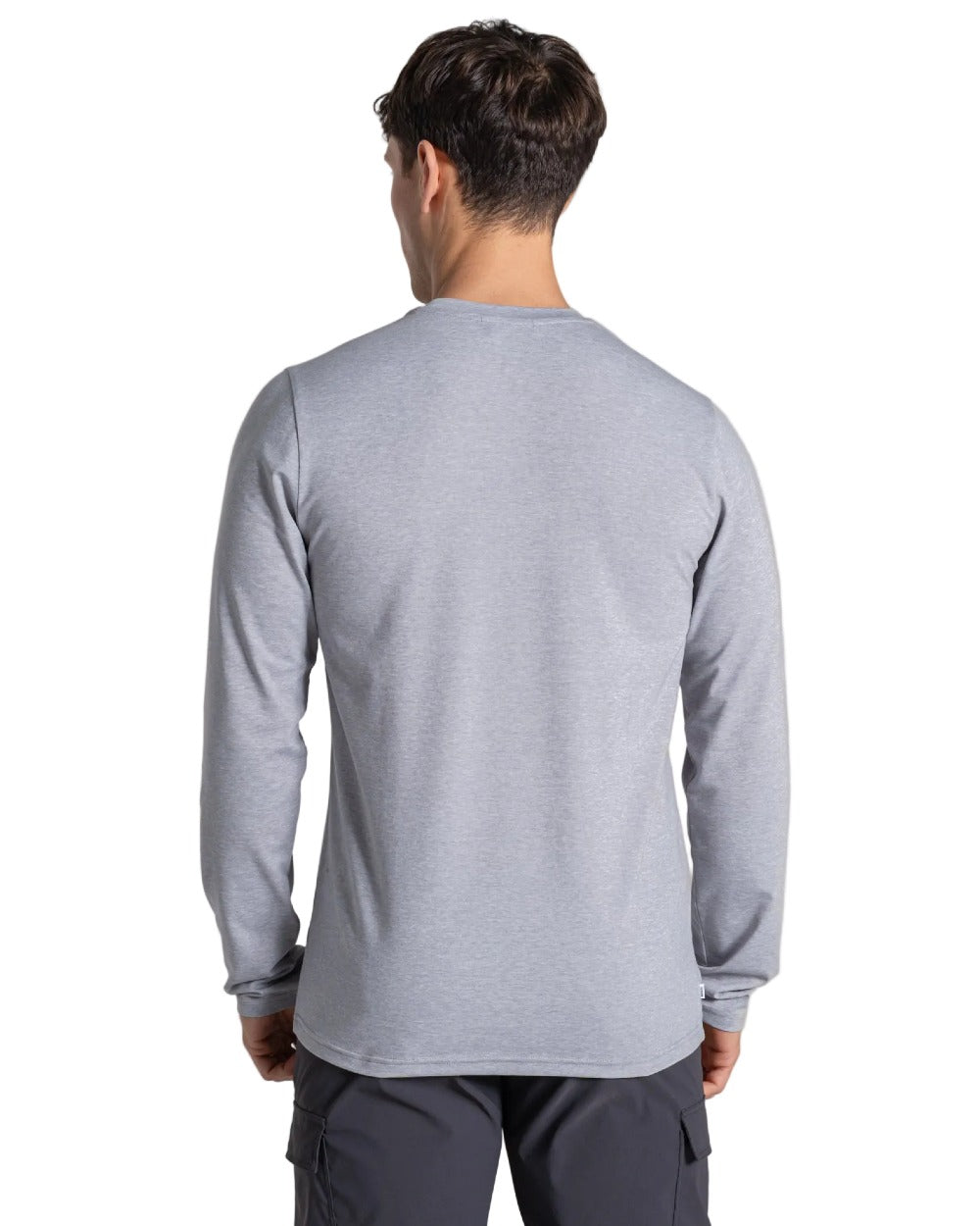 Soft Grey Marl coloured Craghoppers Mens Nosilife Abel Long Sleeved T-Shirt on white background 