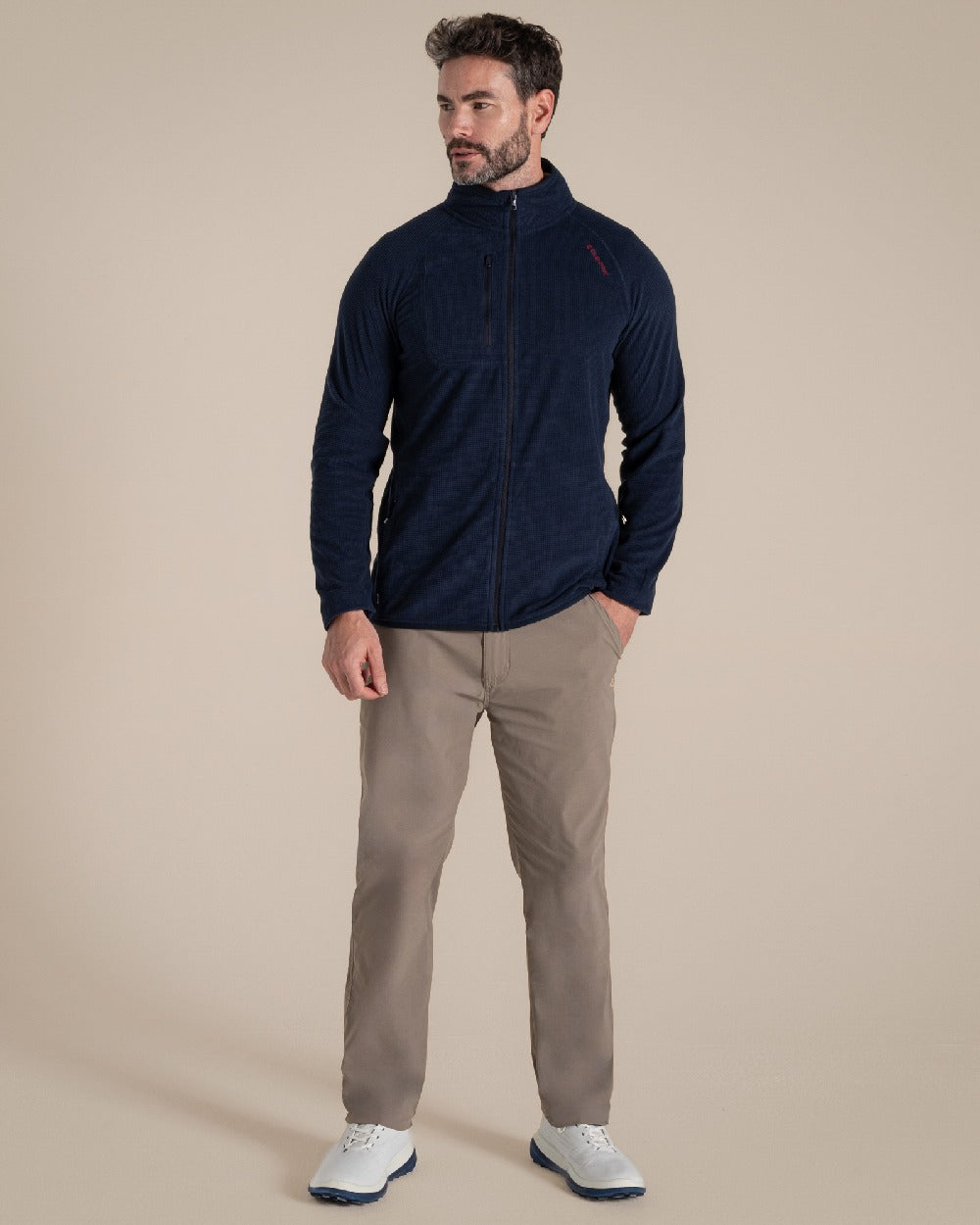 Blue Navy Coloured Craghoppers Mens Nosilife Bromsgrove Jacket on Beige Background 