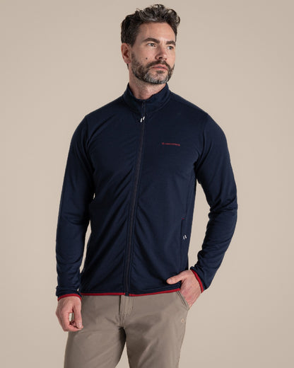Blue Navy Coloured Craghoppers Mens Nosilife Copthorne Jacket on Beige Background 